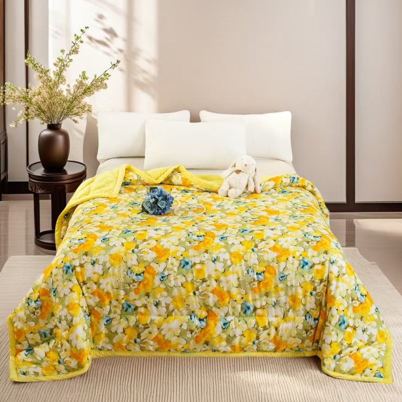 Y【25爆款】3D豆豆绒盖被印花豆豆被盖毯秋冬被机洗璀璨金花双人