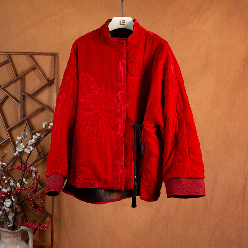 我的搭配师2023年十月新款GZX22152两面穿香云纱棉服上衣外套