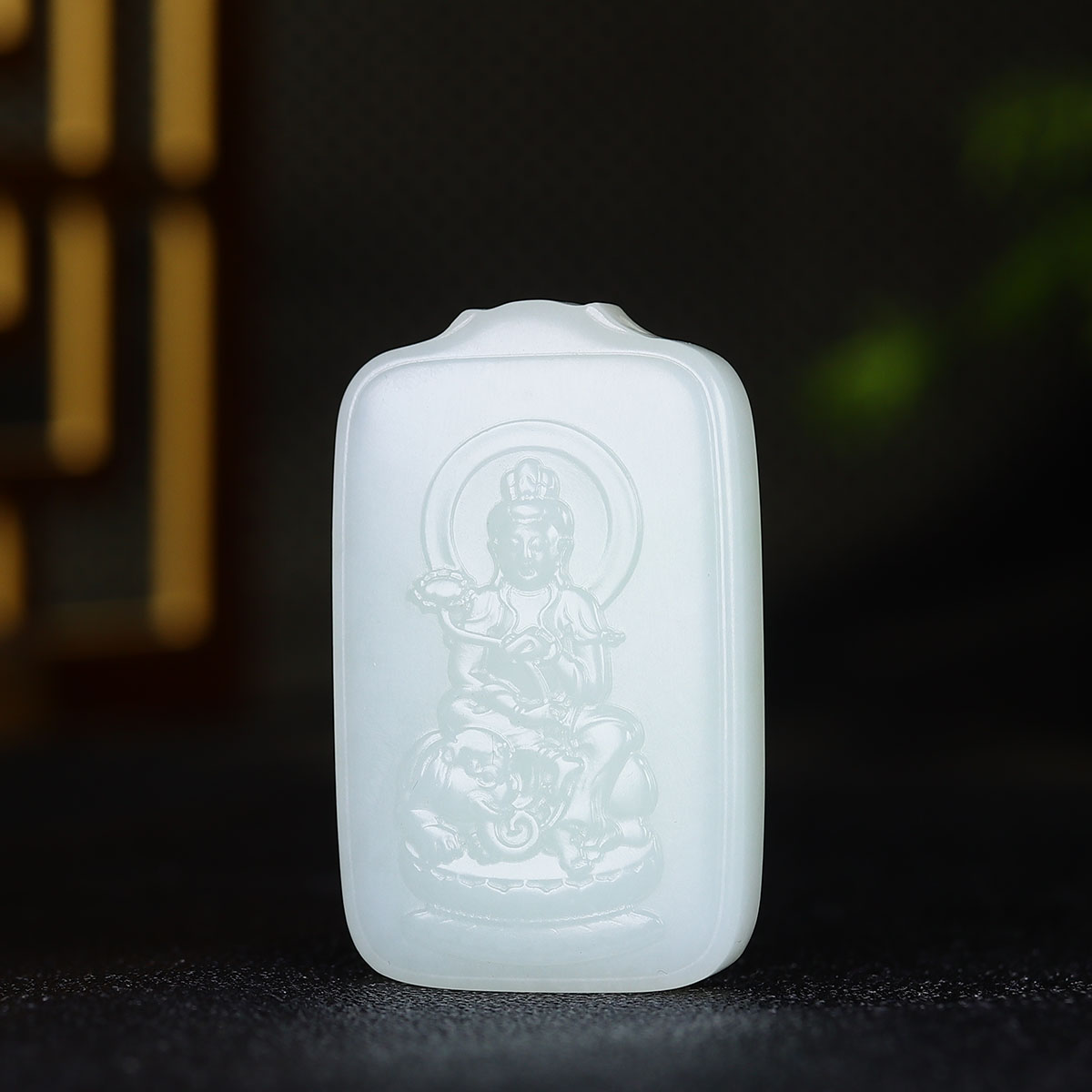 122836和田玉白玉普贤菩萨玉牌