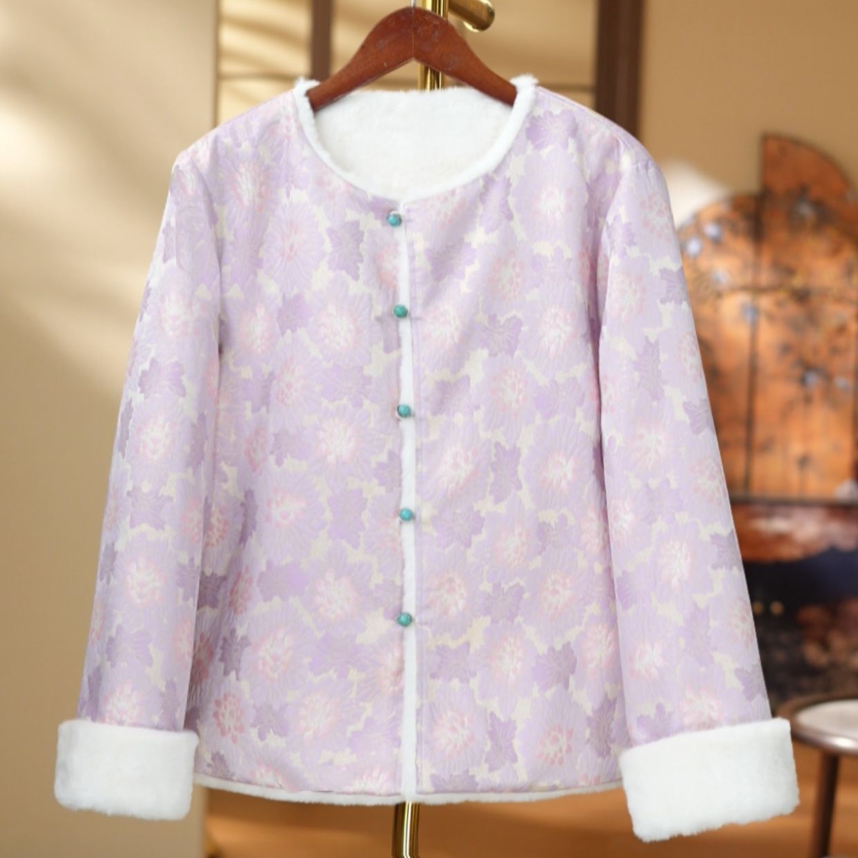 （双面双穿棉服）新中式国风提花双面穿加绒加厚女士百搭长袖外套