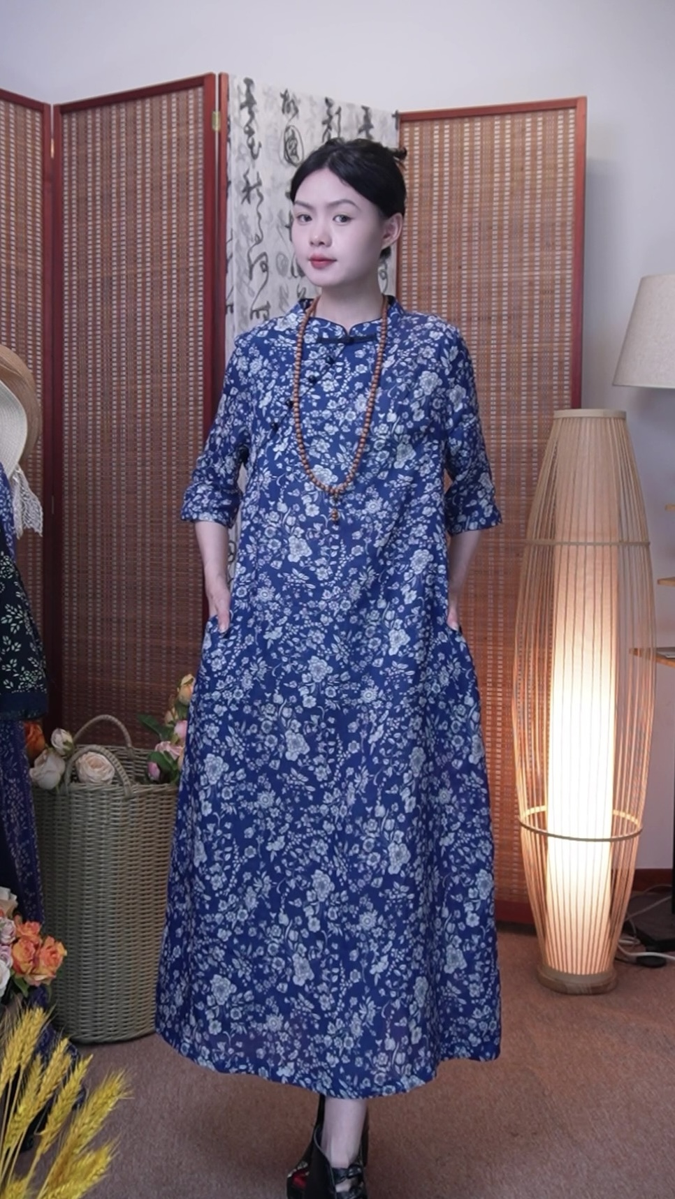 纯苎麻改良旗袍新中式连衣裙拍照旅游气质国风印花夏季复古