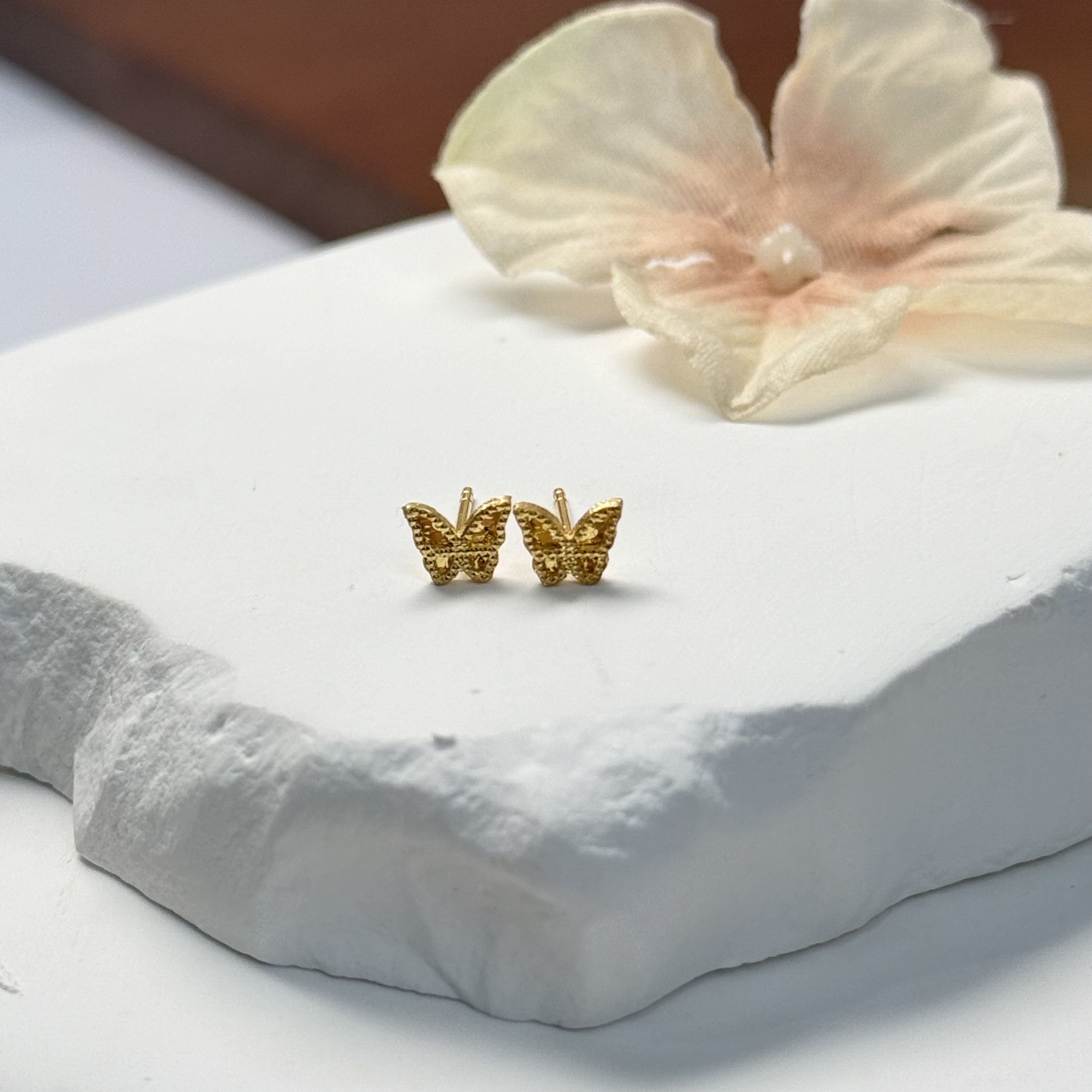 新年-E【碎冰小蝴蝶款耳钉】-足金999精工5G耳饰