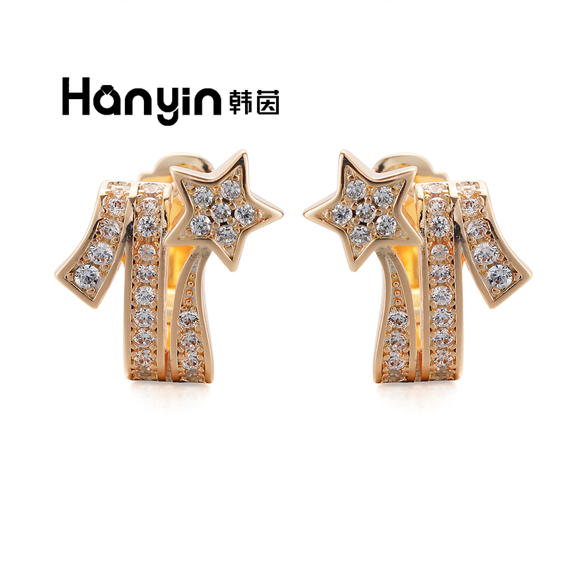 铜合金合成锆石耳饰 高定优雅百搭精致小巧流星耳环AAA