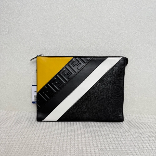 99新 FENDI/芬迪 5802/男士时尚潮流牛皮拼色荔枝纹手拿包