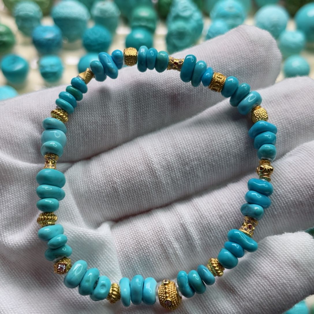 绿松石珠宝奇石银S925镀金镶嵌阳*、