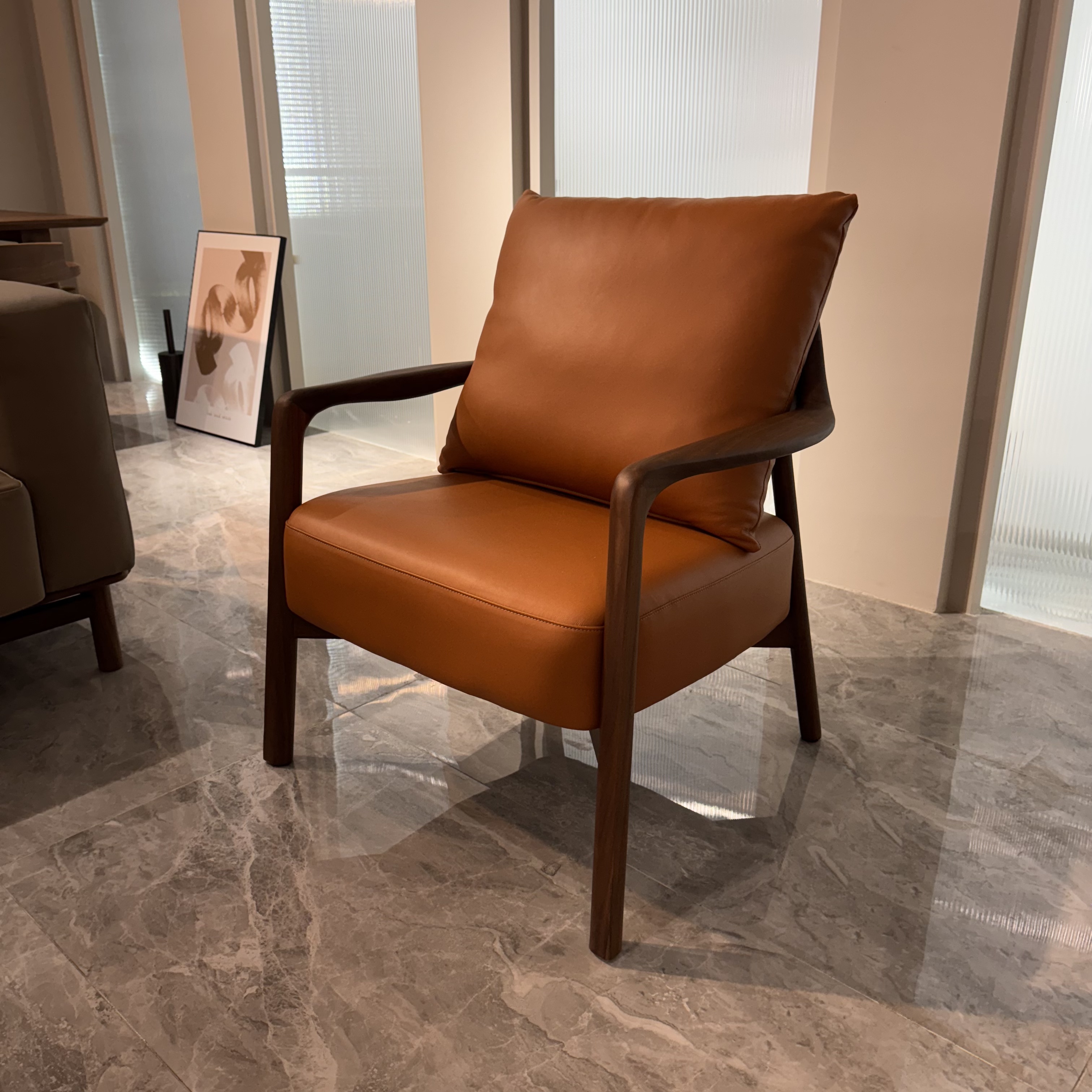 SARELANK/珊兰北美黑木实木沙发椅简约真皮靠背椅子客厅休闲椅