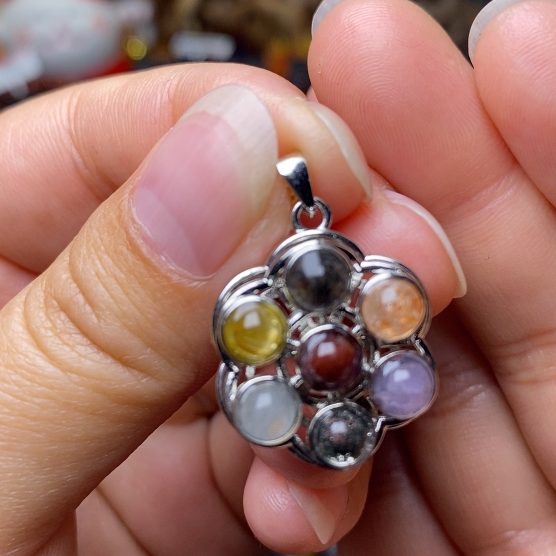 水晶A003多宝吊坠银S925镶嵌