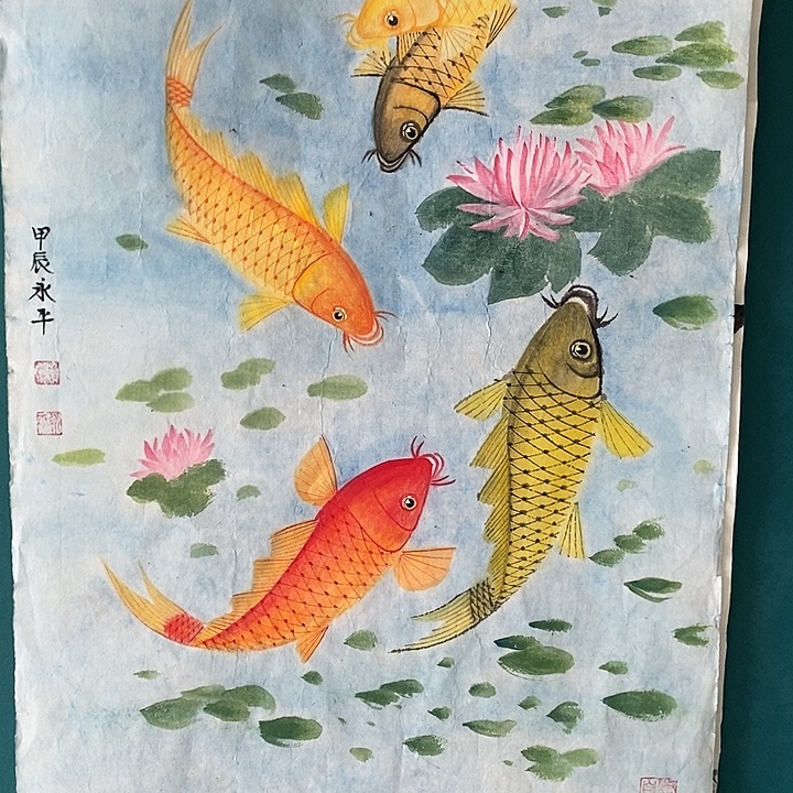 国画四尺三开花鸟作品