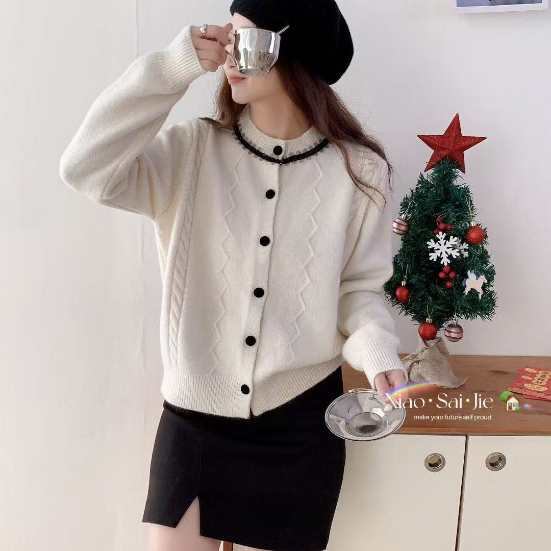 小香风重工针织开衫显瘦宽松时尚女装