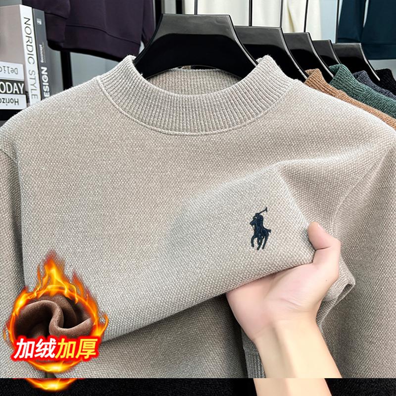 【全身一体绒】男士冬季新款加绒加厚打底衫男半高领保暖雪貂毛衣男