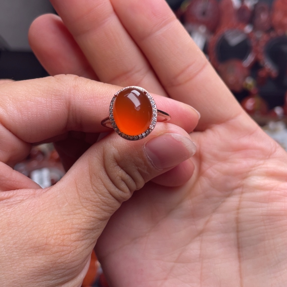 【闪购商品】银S925镶嵌保山冰红戒指南红玛瑙