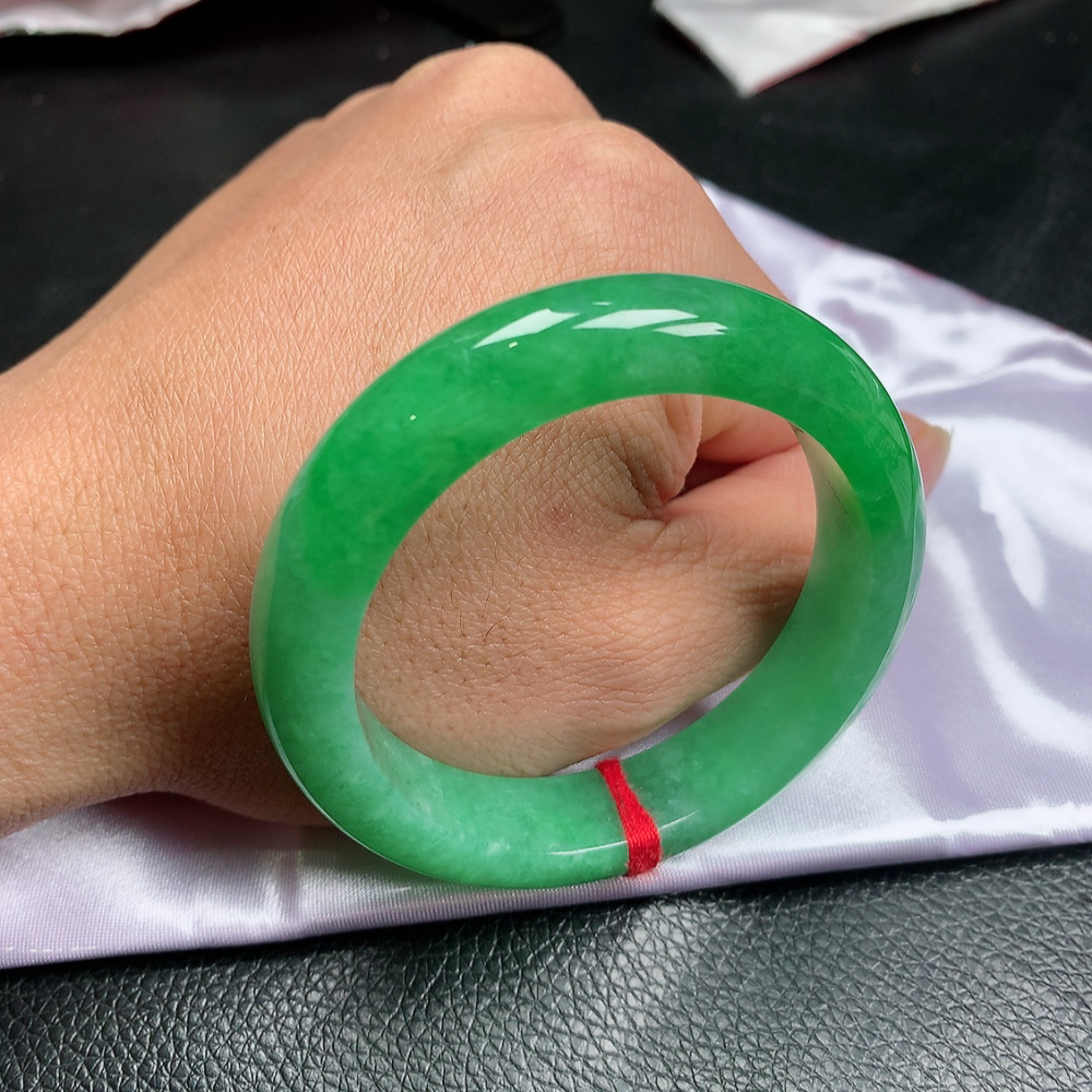 53圈缅甸天然A货翡翠手镯满绿辣绿帝王绿翡翠色冰阳绿绿色平安镯