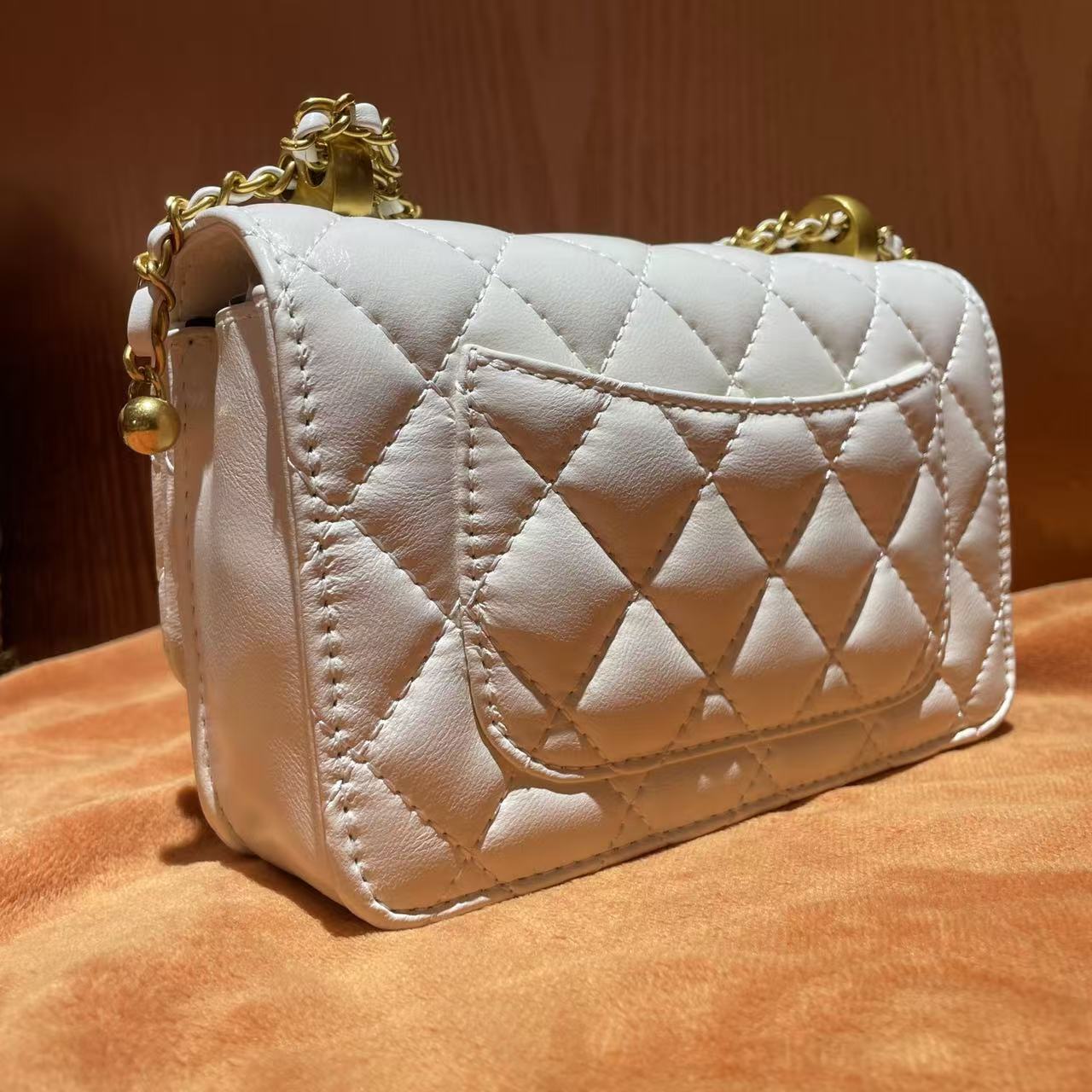 HIRMRIS手工真皮包19-551130-白 细链球香白色 小号