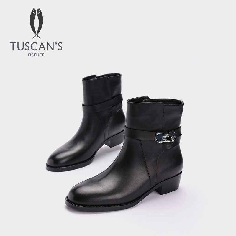 TUSCAN'S秋冬新款时尚女士中筒牛皮时装靴双鱼女鞋