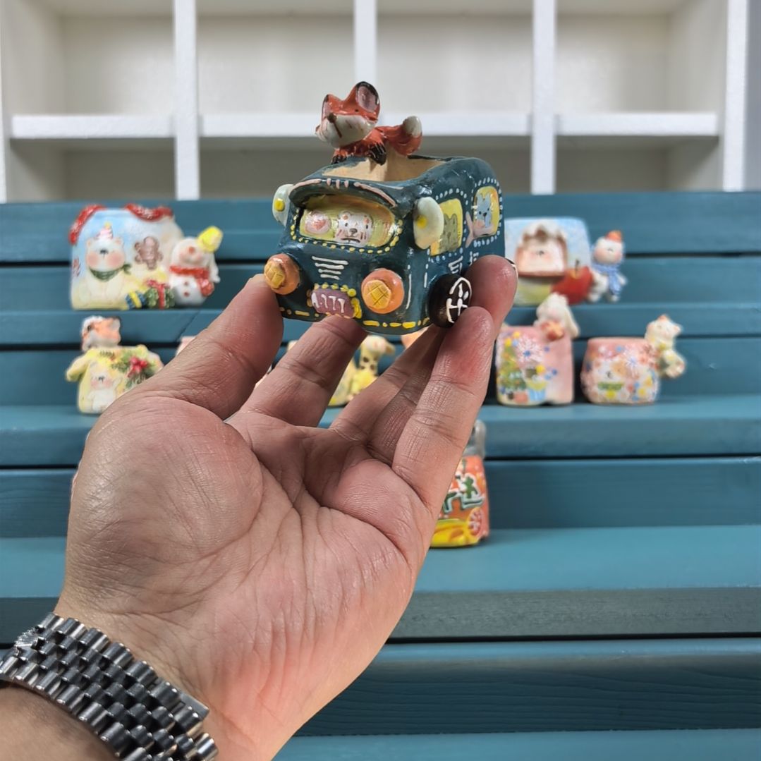 狐狸小车 圣诞 手绘多肉花盆