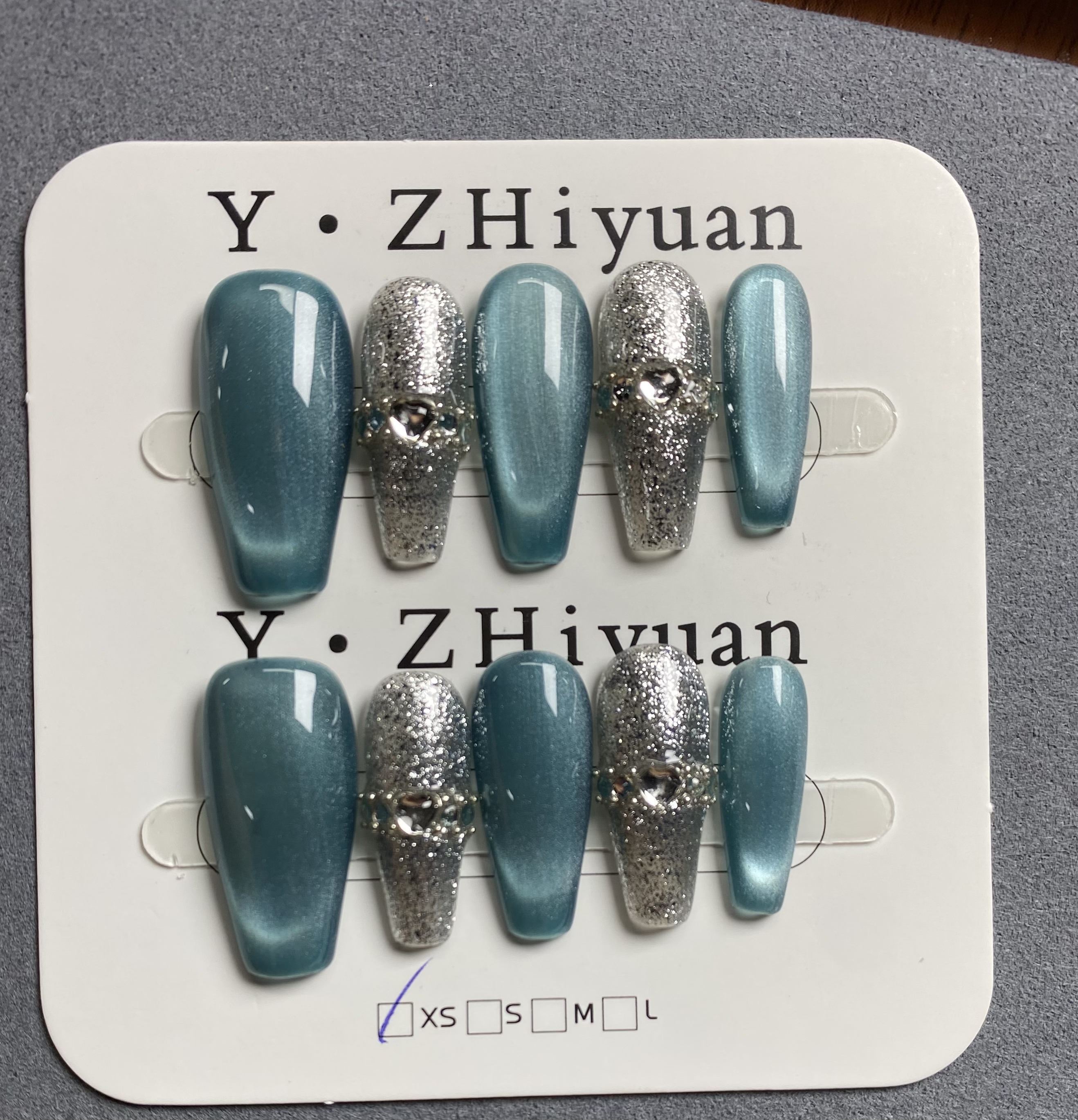 【夏日冰蓝】夏日冰蓝显白纯手工穿戴甲反复佩戴美甲贴