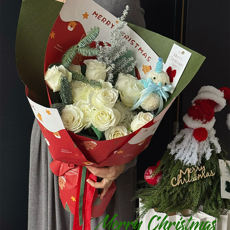 【圣诞节新款】下雪了鲜花束包花纸圣诞树平安果礼物包装纸花艺资材