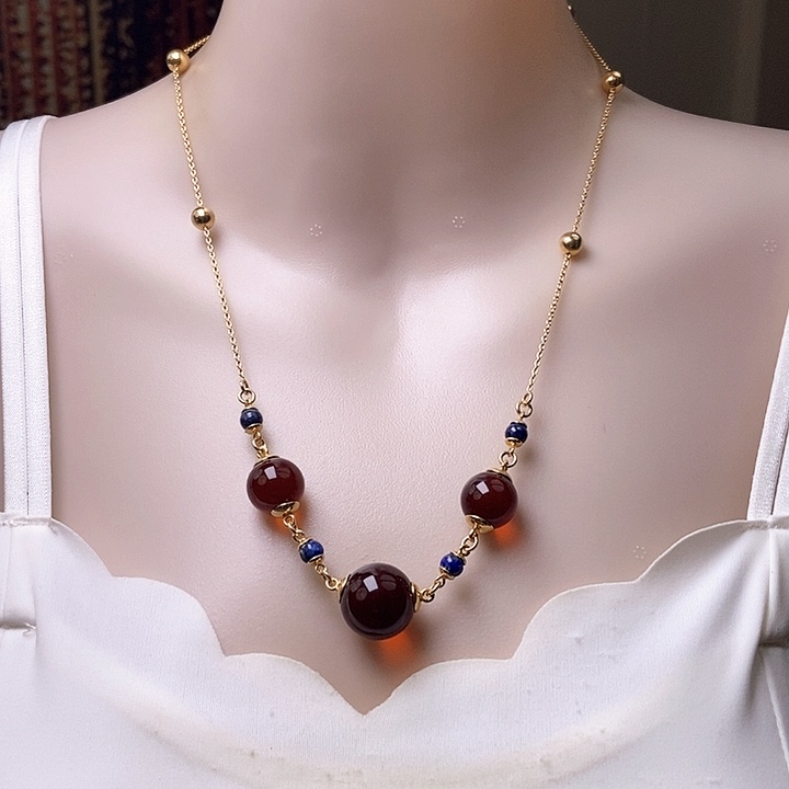 琥珀银S925镶嵌颈饰项链