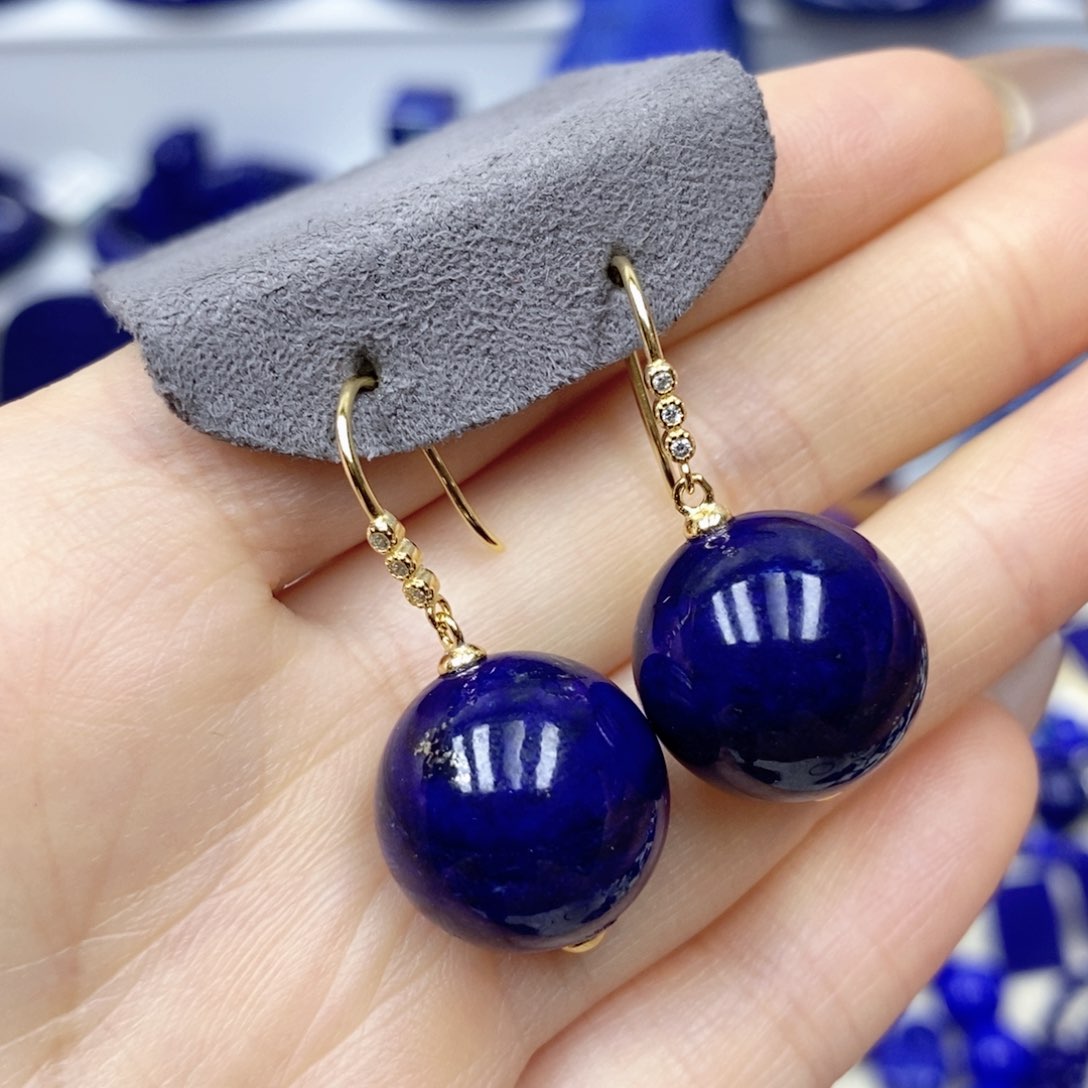 青金石银S925镀金镶嵌耳饰