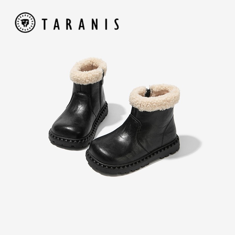泰兰尼斯【断码】女童马丁短靴子2025年秋冬新款加绒皮靴雪地靴冬季