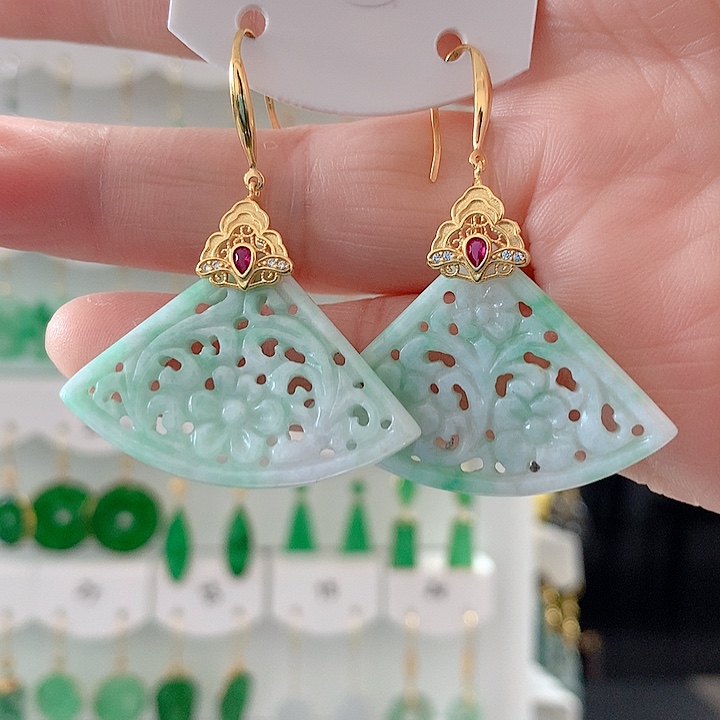 翡翠耳饰银S925镶嵌翡翠