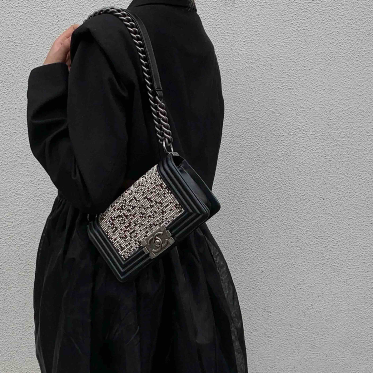 95新 Chanel/香奈儿 14PLeboy黑银满钻小号20cm 19开-公价55000