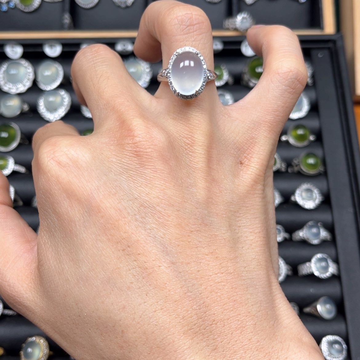 【闪购商品】岫玉银S925镶嵌戒指了*