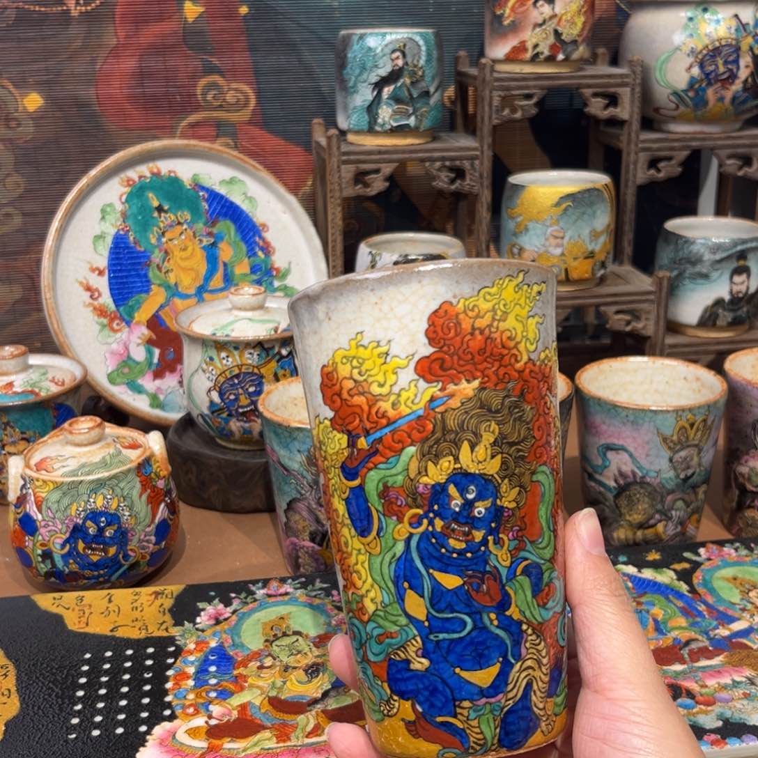 手工手绘不动明王茶杯