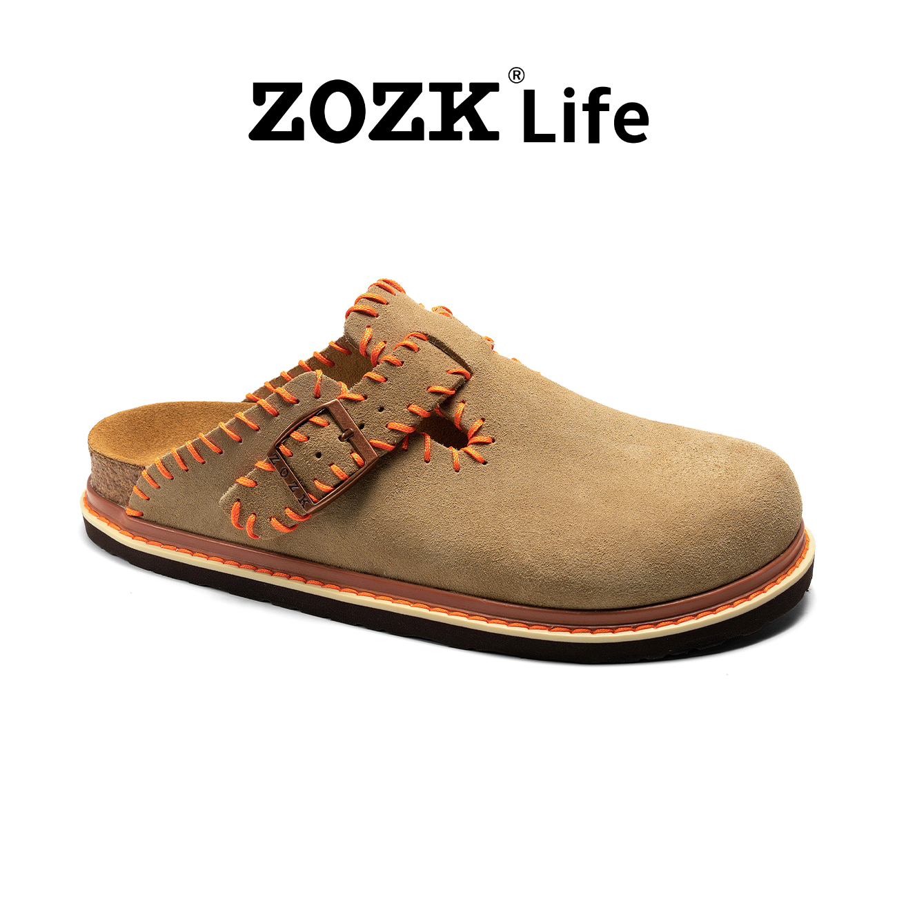 ZOZK【琥珀流光风】进口牛反绒勃肯鞋男款女款手工厚底包头拖鞋