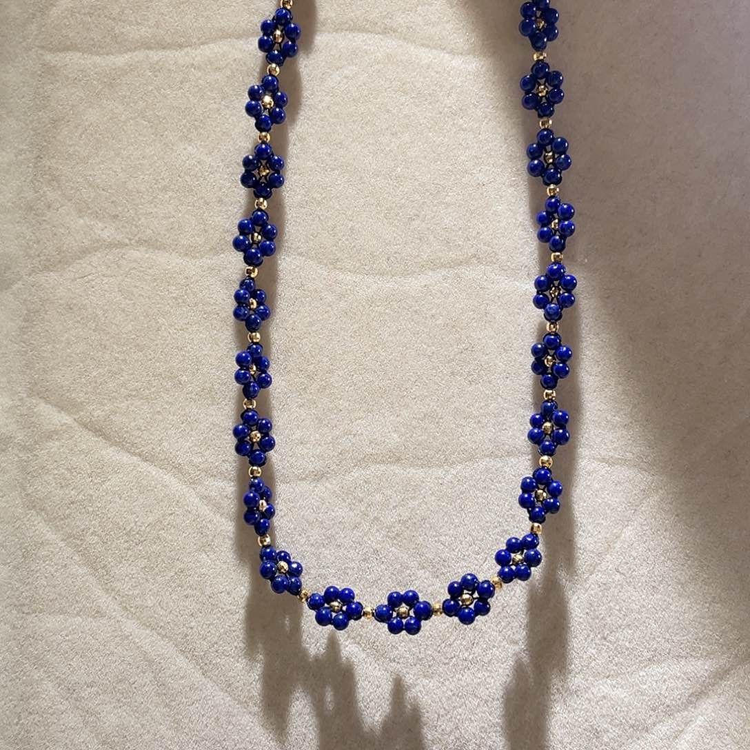 青金石18K金镶嵌颈饰原创