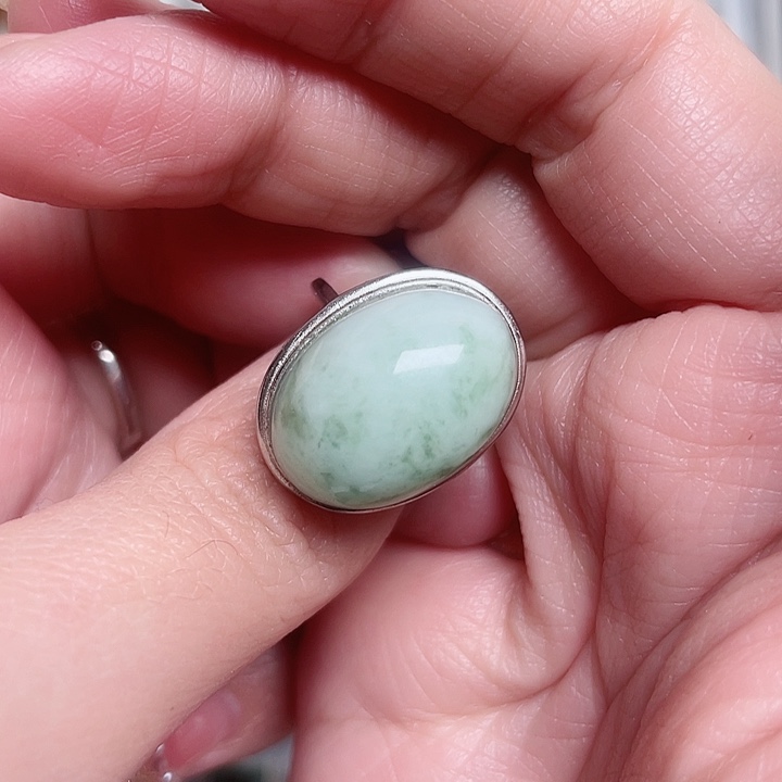 透闪石-蛇纹石玉戒指银S925镶嵌