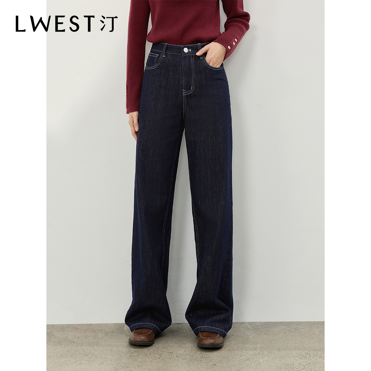 【小北专属】朗文斯汀复古高腰显瘦阔腿牛仔裤DTYN4509D03328