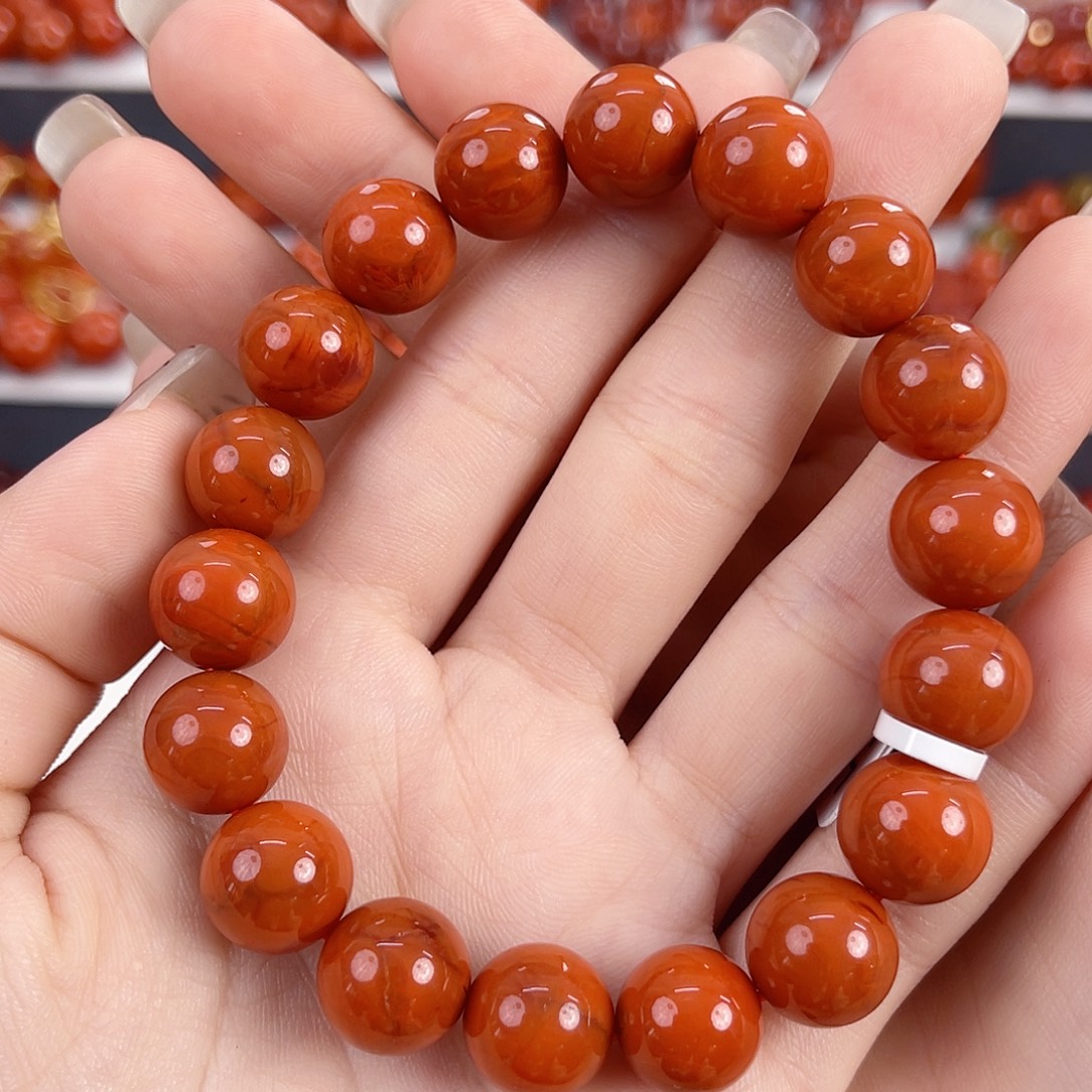 南红玛瑙未镶嵌瓦西柿子红满肉11mm手串
