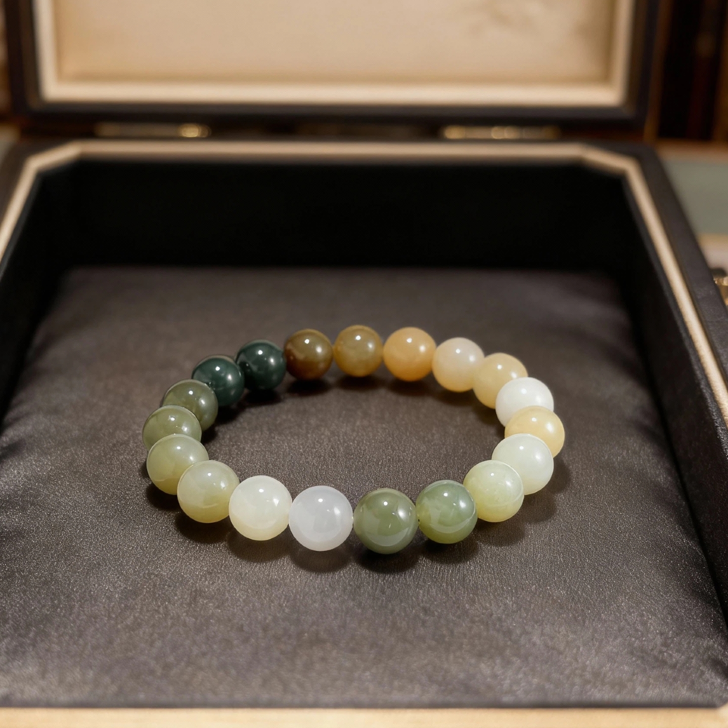 10mm多宝渐变天然和田玉圆珠手链多样性发