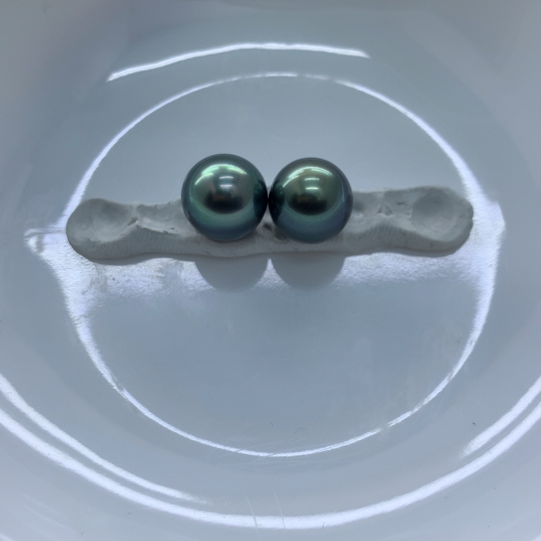 海水珍珠裸珠大溪地绿色对珠～静
