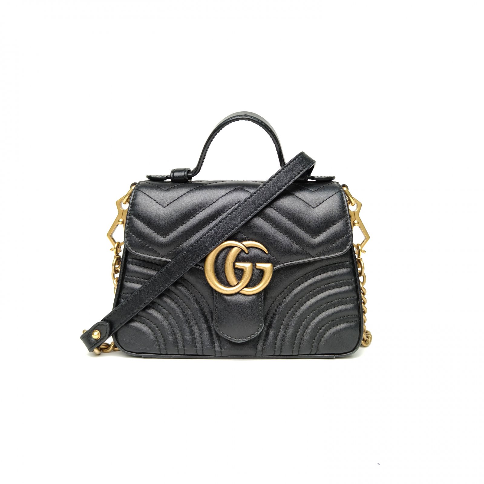 95新 GUCCI/古驰 【娇】手提肩背包 21 黑色 皮革C 金扣 926829