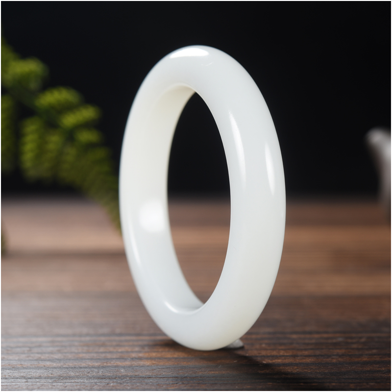 玉石缘【手镯56.5mm】和田玉羊脂白玉经典素雅精品女款平安玉镯