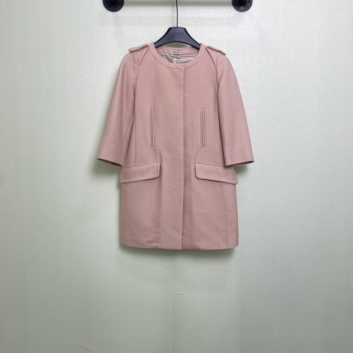 99新 MIU MIU/缪缪 D500030/圆领九分袖风衣外套/36码