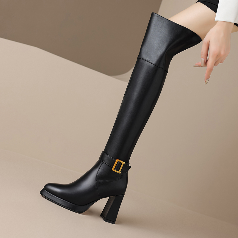 8.5CM超高跟时尚显瘦骑士靴2025秋冬新款圆头粗跟过膝高筒长靴女