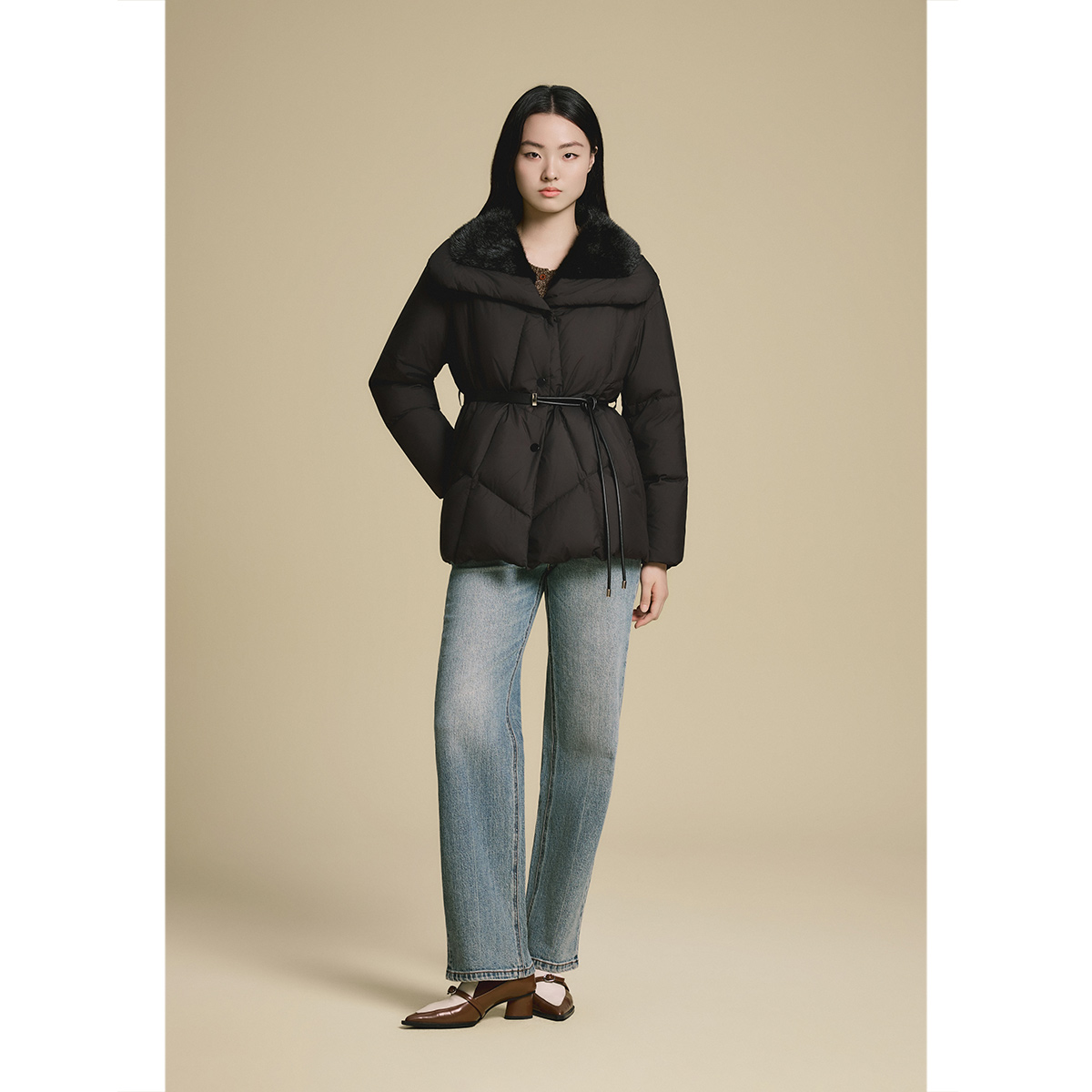 诗篇专选冬季新款貂领羽绒服6C65508043