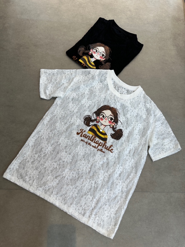 《GZZY》26019短袖蕾丝工艺夏季卡通T恤