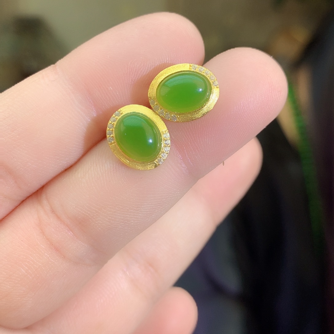 吊坠(不含链)银S925镶嵌和田玉（碧玉）耳饰