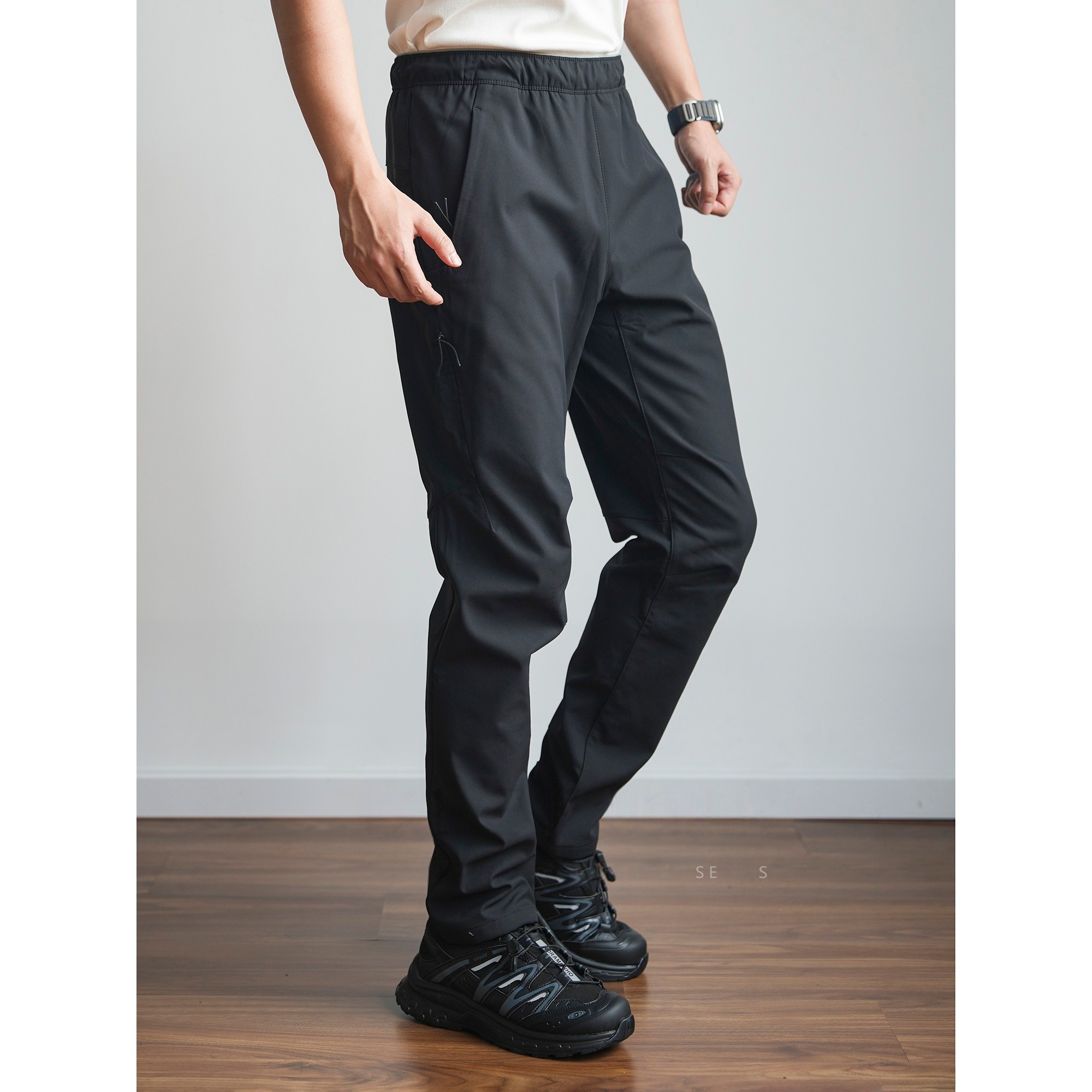 安迪鸟 软壳裤休闲裤秋季纯色抽绳直筒裤弹力秋冬保暖加绒