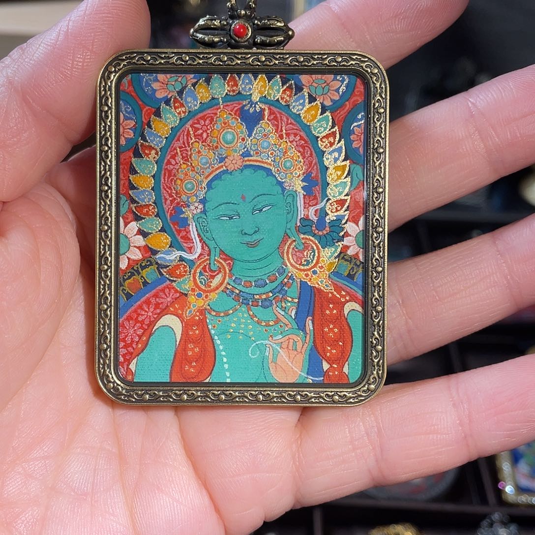 吊坠绿度母唐卡艺术作品