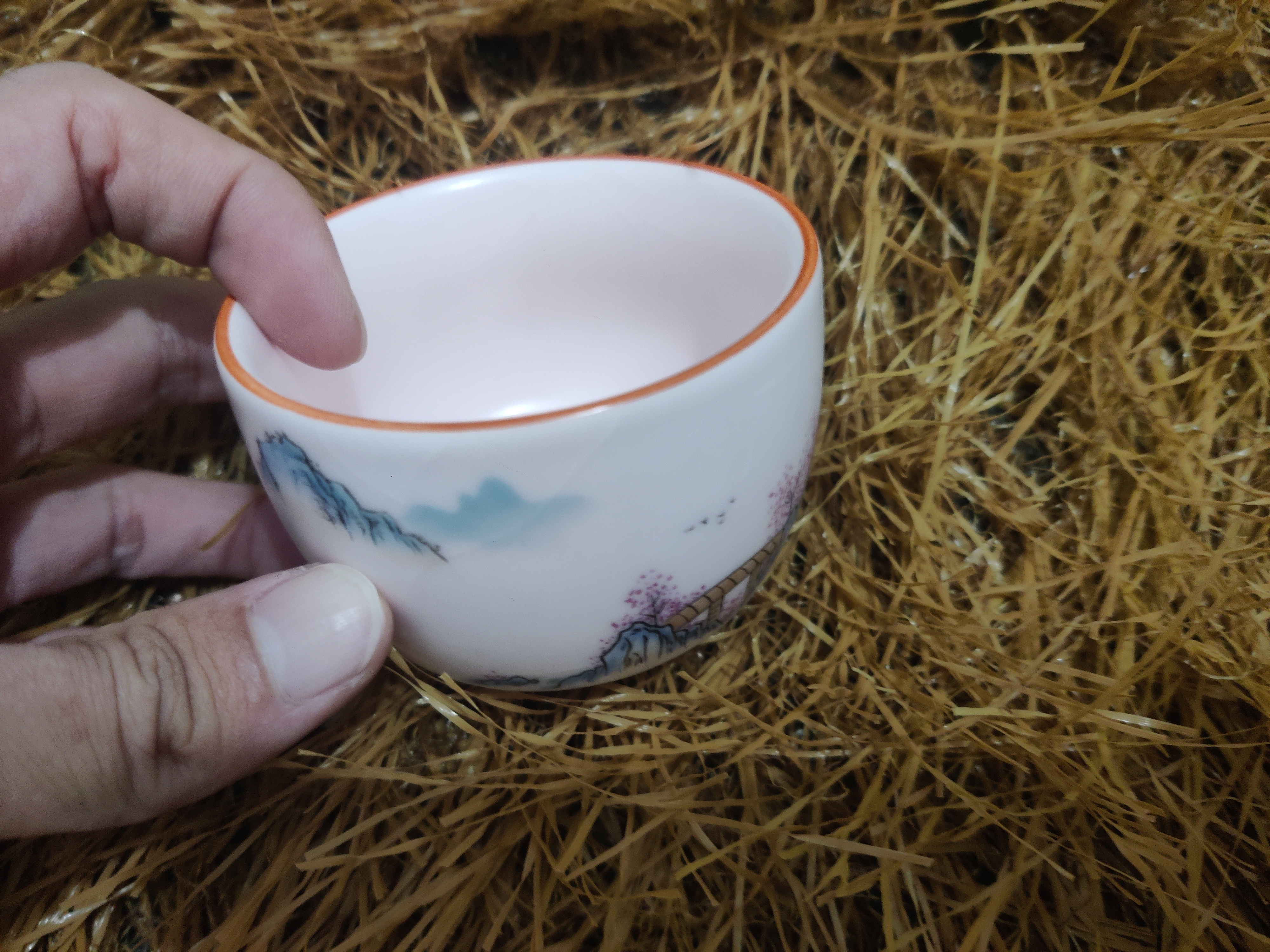 粉汝桃花源陶瓷茶杯汝窑粉色品茗杯世外桃源可养茶具