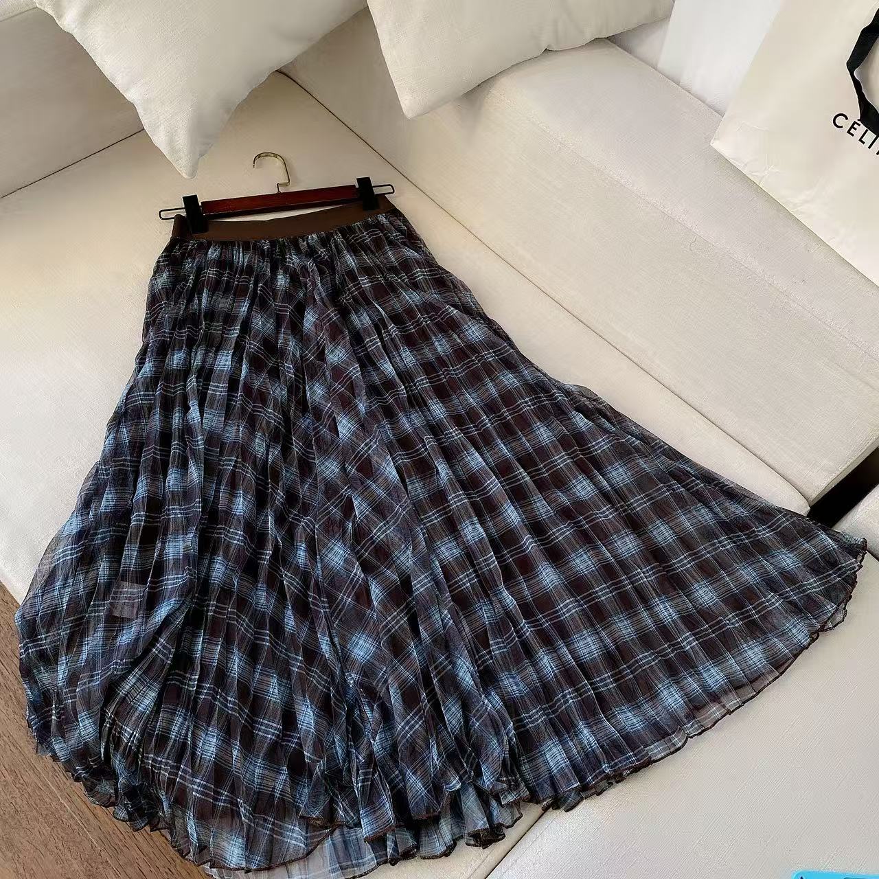 【K姐私家定制】剪标款格子半身裙秋季过膝百褶裙-110069