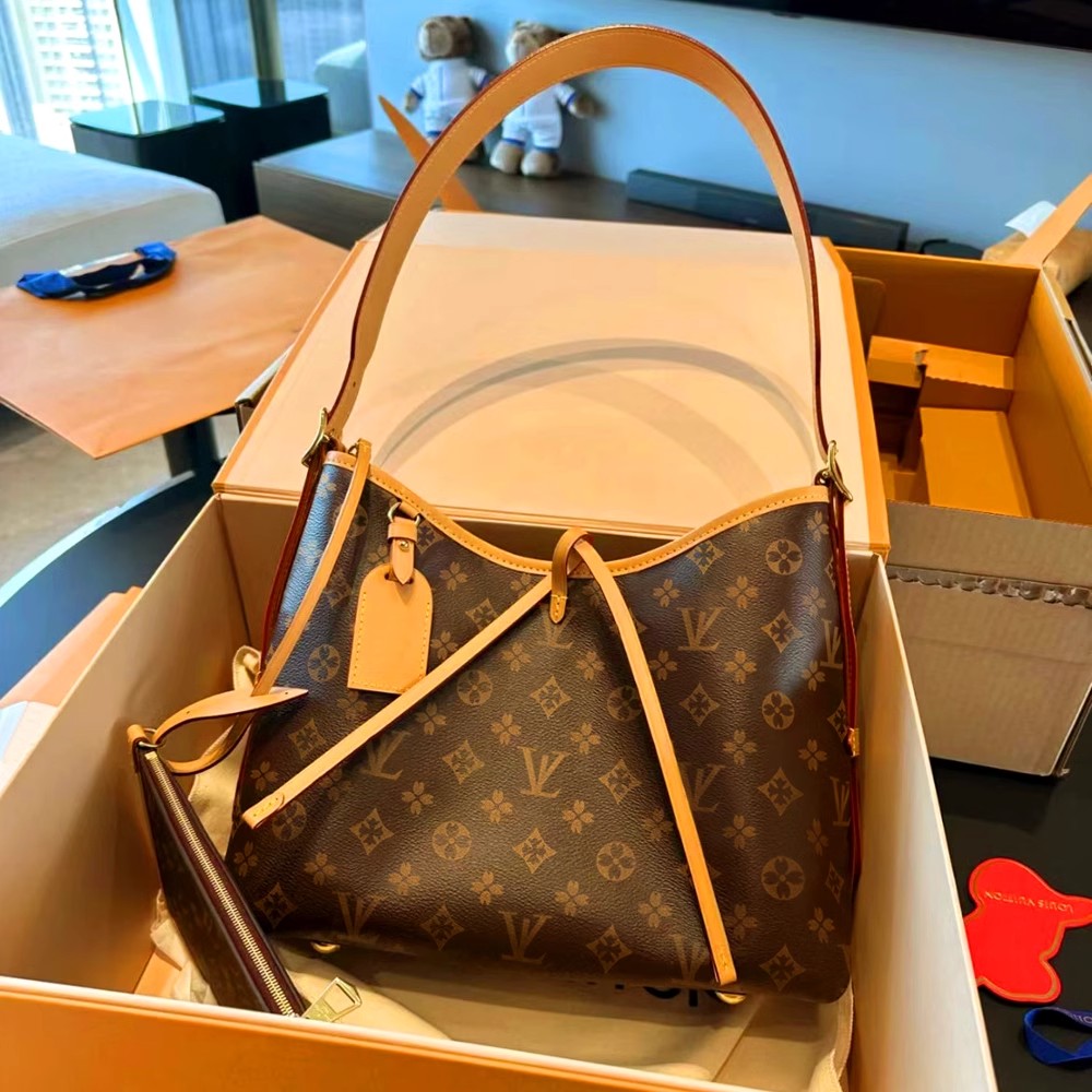 香港正品2026新款老花子母包托特包carryall真皮中古购物袋单肩包