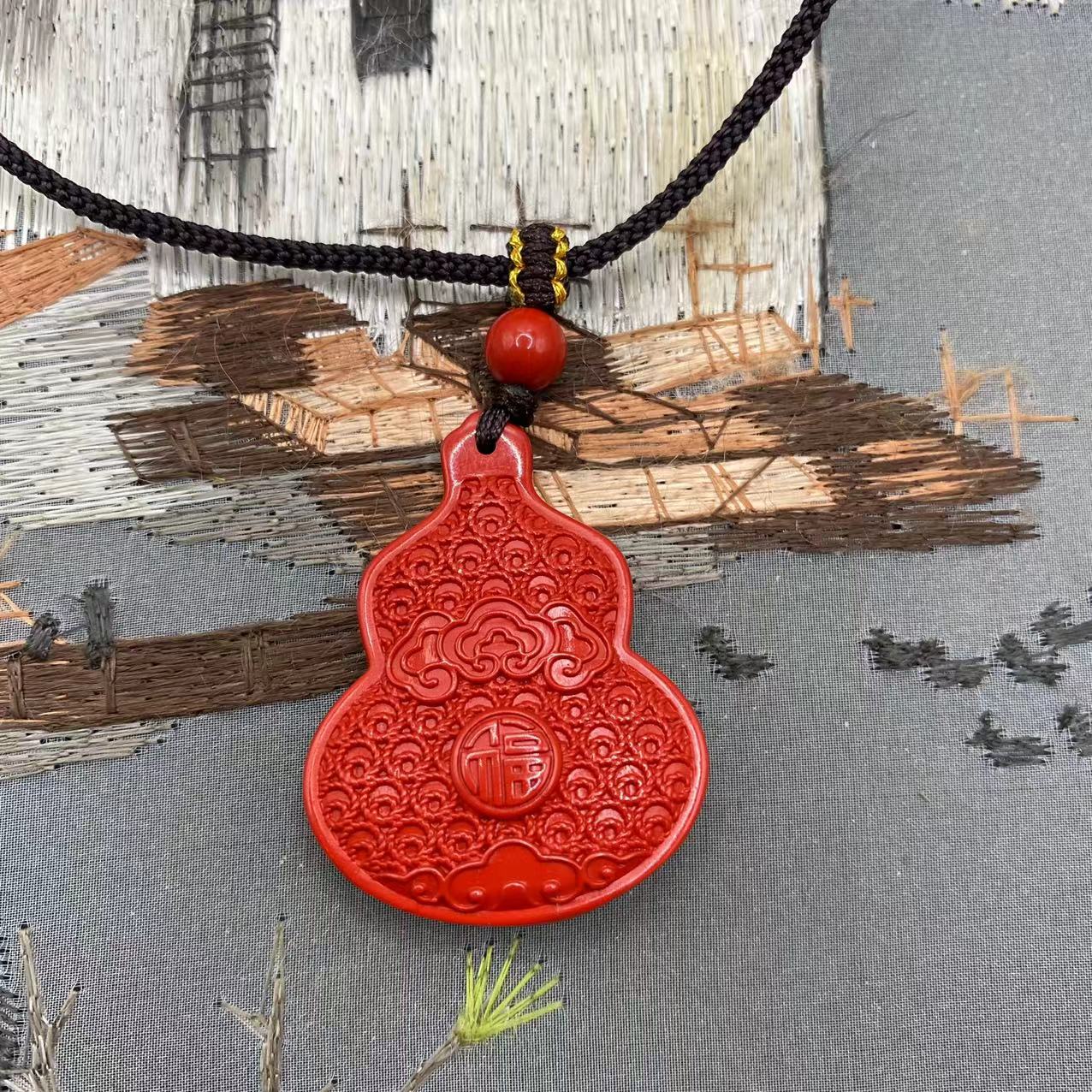 含辰砂工艺品高含量朱砂红砂设计款福气满满拉丝葫芦吊坠
