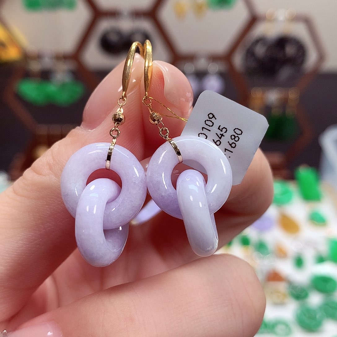 翡翠耳饰18K金镶嵌天然翡翠