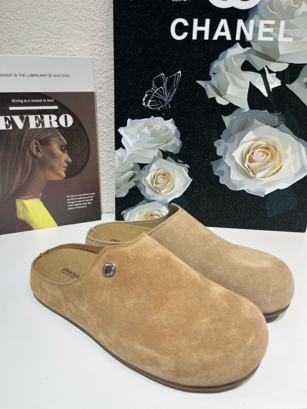 磨砂复古包头勃肯鞋女2025春季新款超火平底懒人一脚蹬半拖鞋